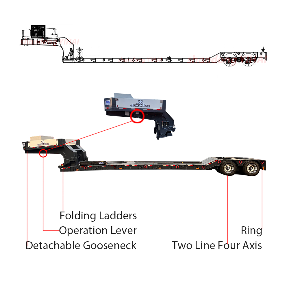 Detachable gooseneck low bed trailer